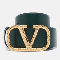 Pre Owned Valentino Green/Turquoise Leather VLogo Reversible Belt 100CM