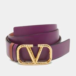 Pre Owned Valentino Clay Red/Purple Leather VLogo Reversible Waist Belt 90CM