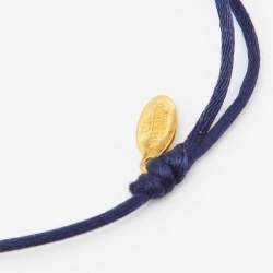 Pre Owned Valentino VLogo Signature Blue Crystal-Embellished Gold Tone Cord Bracelet