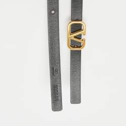 Pre Owned Valentino Black/Tan Leather VLogo Reversible Slim Belt 90CM