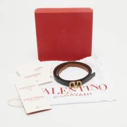 Pre Owned Valentino Black/Tan Leather VLogo Reversible Slim Belt 90CM