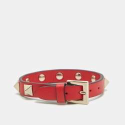 مملوكة مسبقًا Valentino Rockstud Red Leather Gold Tone Bracelet