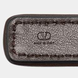 Pre Owned Valentino Brown/Beige Leopard Print Calfhair and Leather VLogo Slim Reversible Belt 90CM