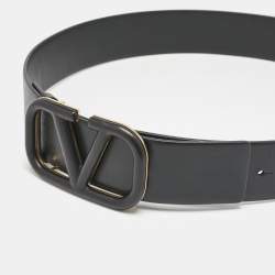 Valentino Black Leather VLogo Reversible Buckle Belt 75CM