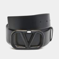 Valentino Black Leather VLogo Reversible Buckle Belt 75CM