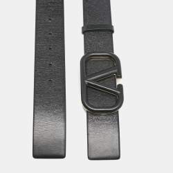 Valentino Black Leather VLogo Reversible Buckle Belt 75CM