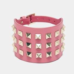 Valentino Rockstud Wide Leather Gold Tone Bracelet
