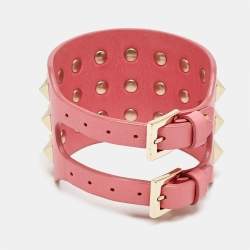 Valentino Rockstud Wide Leather Gold Tone Bracelet