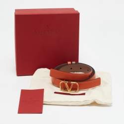 Valentino Orange/Beige Leather Vlogo Slim Buckle Belt 80CM
