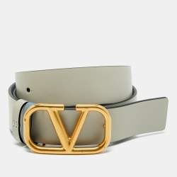 Pre Owned Valentino Blue/Grey Leather VLogo Reversible Waist Belt Size 75 CM