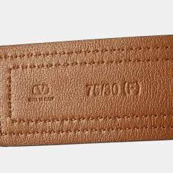 Pre Owned Valentino Brown/Black Leather VLogo Buckle Reversible Belt 75 CM