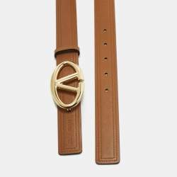 Pre Owned Valentino Brown/Black Leather VLogo Buckle Reversible Belt 75 CM