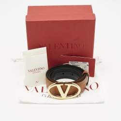 Pre Owned Valentino Brown/Black Leather VLogo Buckle Reversible Belt 75 CM