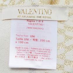 Pre Owned Valentino Gold Monogram Lurex Jacquard Fringed Scarf