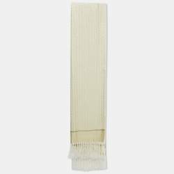 Pre Owned Valentino Gold Monogram Lurex Jacquard Fringed Scarf 