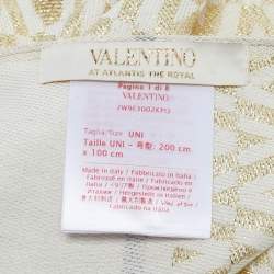 Pre Owned Valentino Gold Monogram Lurex Jacquard Fringed Scarf