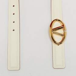 Pre Owned Valentino Cream/Pink Leather VLogo Buckle Reversible Belt 75 CM