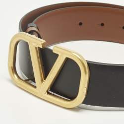 Pre Owned Valentino Black/Brown Leather VLogo Reversible Belt 70 CM