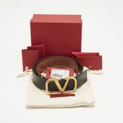 Pre Owned Valentino Black/Brown Leather VLogo Reversible Belt 70 CM