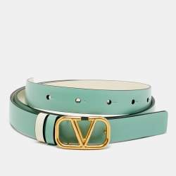 Pre Owned Valentino VLogo 75 CM Reversible Slim Belt Mint Green/Cream Leather