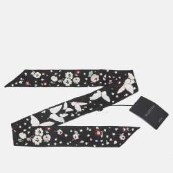 مملوكة مسبقًا Valentino Black Butterfly Print Silk Bandeau Scarf