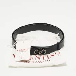 Pre Owned حزام فالنتينو جلد أسود بإبزيم شعار V حجم M
