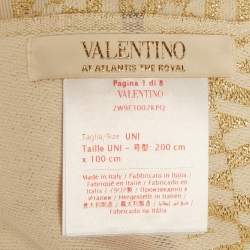 مملوكة مسبقًا Valentino Gold/Ivory V Logo Lurex Cotton Fringed Shawl
