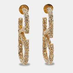 Pre Owned Valentino VLogo Crystals Gold Tone Earrings
