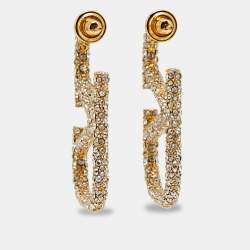 Pre Owned Valentino VLogo Crystals Gold Tone Earrings