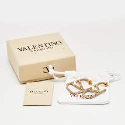 Pre Owned Valentino VLogo Crystals Gold Tone Earrings