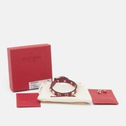 Pre Owned Valentino Rockstud Leather Gold Tone Bracelet