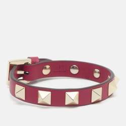 Pre Owned Valentino Rockstud Leather Gold Tone Bracelet