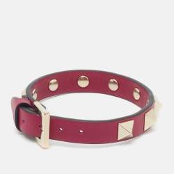 Pre Owned Valentino Rockstud Leather Gold Tone Bracelet
