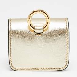 Pre Owned Valentino VLogo Gold Leather Airpods Case