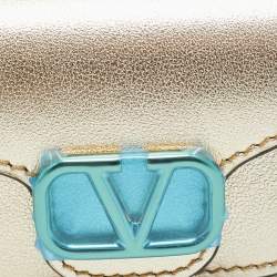 Pre Owned Valentino VLogo Gold Leather Airpods Case