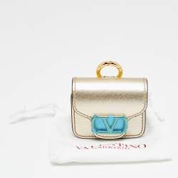 Pre Owned Valentino VLogo Gold Leather Airpods Case