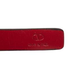 Pre Owned Valentino Black/Red Leather Reversible Narrow V Logo Belt 70CM