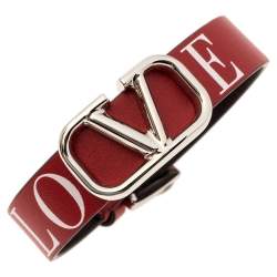 Valentino Red Leather Love VLOGO Bracelet