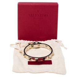 مملوكة مسبقًا Valentino Platino Leather Rockstud Bracelet