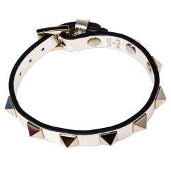 مملوكة مسبقًا Valentino Platino Leather Rockstud Bracelet