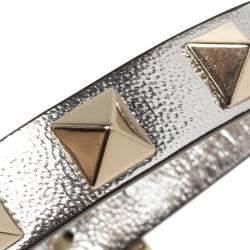 Pre Owned Valentino Silver Leather Rockstud Bracelet