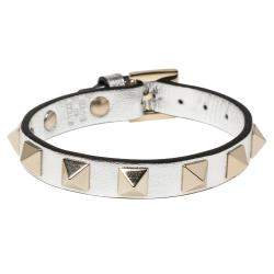 Pre Owned Valentino Silver Leather Rockstud Bracelet