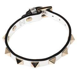 Pre Owned Valentino Silver Leather Rockstud Bracelet