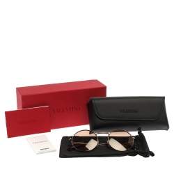 Pre Owned نظارة شمسية فالنتينو "ڨي ايه2024" مستديرة بنية و ذهبية