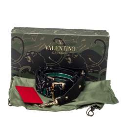 Pre Owned Valentino Green/Black Fabric and Leather Camupanther Embroidery Guitar Bag Strap