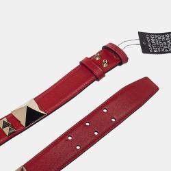 مملوكة مسبقًا حزام فالنتينو سبايك روكستد جلد أحمر مقاس 80 سم