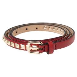 Pre Owned Valentino Red Leather Rockstud Belt 85 CM