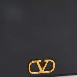Pre Owned Valentino Black Leather Vlogo Passport Holder