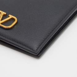 Pre Owned Valentino Black Leather Vlogo Passport Holder