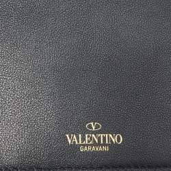 Pre Owned Valentino Black Leather Vlogo Passport Holder